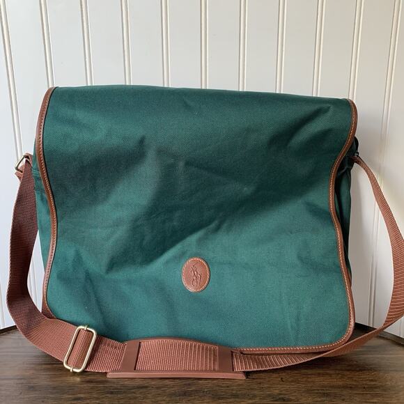 Polo Ralph Lauren Green Canvas Crossbody Messenger Bag Laptop Briefcase VTG Bag - Picture 1 of 9